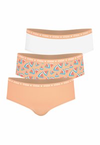 Lot de trois culottes hipster en coton avec un design blanc, pêche et un motif de tranches de pastèque. Accentué par une taille logo.