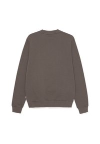 Sweat-shirt marron avec un col rond, des manches longues et des poignets et ourlet côtelés. Confectionné en tissu doux avec une texture lisse.