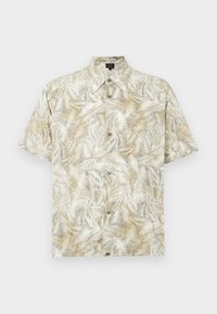 Κοντομάνικο πουκάμισο σε ανοιχτό μπεζ με σχέδιο φύλλου φοίνικα. Διαθέτει γιακά, κουμπιά μπροστά και μαλακή υφή υφάσματος.