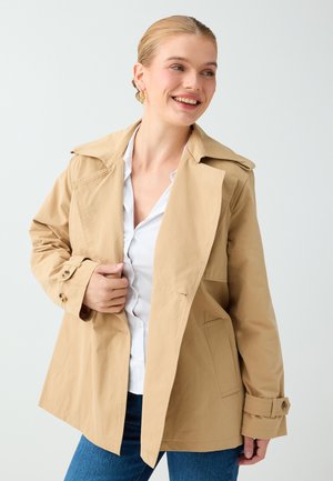 Jimmy Key, LAPEL COLLAR BELTED WOVEN TRENCH COAT - Trench - camel