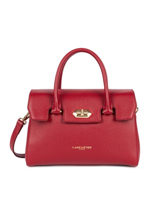 Borsa a tracolla rossa in pelle con forma strutturata, manici doppi e tracolla staccabile. Presenta una chiusura in tono oro e un logo impresso.