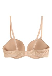 Soutien-gorge nude rembourré avec bretelles ajustables, soutien en armature, design sans couture et fermeture à crochets et œillets à l'arrière. Texture de tissu douce.