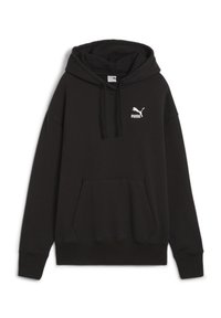 Černá mikina s kapucí a klokankou, s pružnými manžetami a lemem. Na levém prsu má bílou logo Puma. Vyrobena z jemného materiálu.