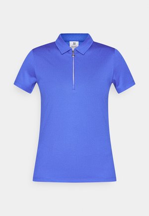 Korte mouwen polo shirt in levendig blauw, met een ritskraag, textuurstof en een getailleerd ontwerp.