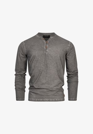 Szary, długosleeve henley wykonany z miękkiego materiału, z przednim zapięciem na guziki z drewna oraz luźnym krojem.