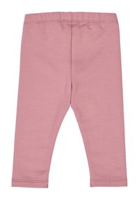 Leggings in cotone rosa con vita elasticizzata, forma aderente e semplice rifinitura dell'orlo. Texture liscia, senza motivi o dettagli visibili.
