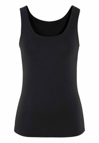 Must mustriga tank top, ümarate kaelustega, valmistatud siledast ja venivast kangast. Omab keha figuresse järgivat lõiget ning ei sisalda nähtavaid detaili ega mustreid.