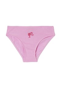 Rosa Baumwollunterhose mit höherem Bund, die auf der Vorderseite ein Silhouetten-Design in einem etwas dunkleren Rosa als Akzent aufweist.