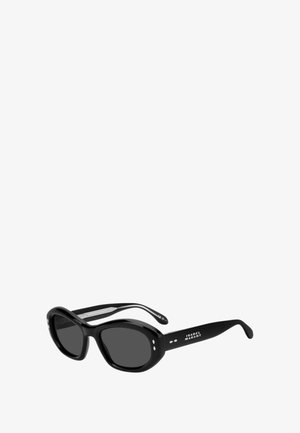 Occhiali da sole ovali neri con montatura spessa e lenti scure, con il logo "Isabel Marant" sulle aste.