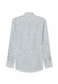 Langärmliges Hemd mit einem hellblauen und weißen Blumenmuster auf einem weichen Stoff, ausgestattet mit einem klassischen Kragen und geradem Saum.