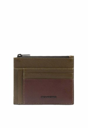 Braun ledernes Portemonnaie mit mehreren Kartenfächern und einem Reißverschlussfach. Mit Kontrastnähten und einer glatten Oberfläche.