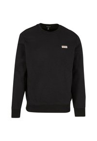 Zwarte sweatshirt met lange mouwen, ronde hals, geribde manchetten en zoom. Bevat een klein label op de borst. Gladde katoen stof.