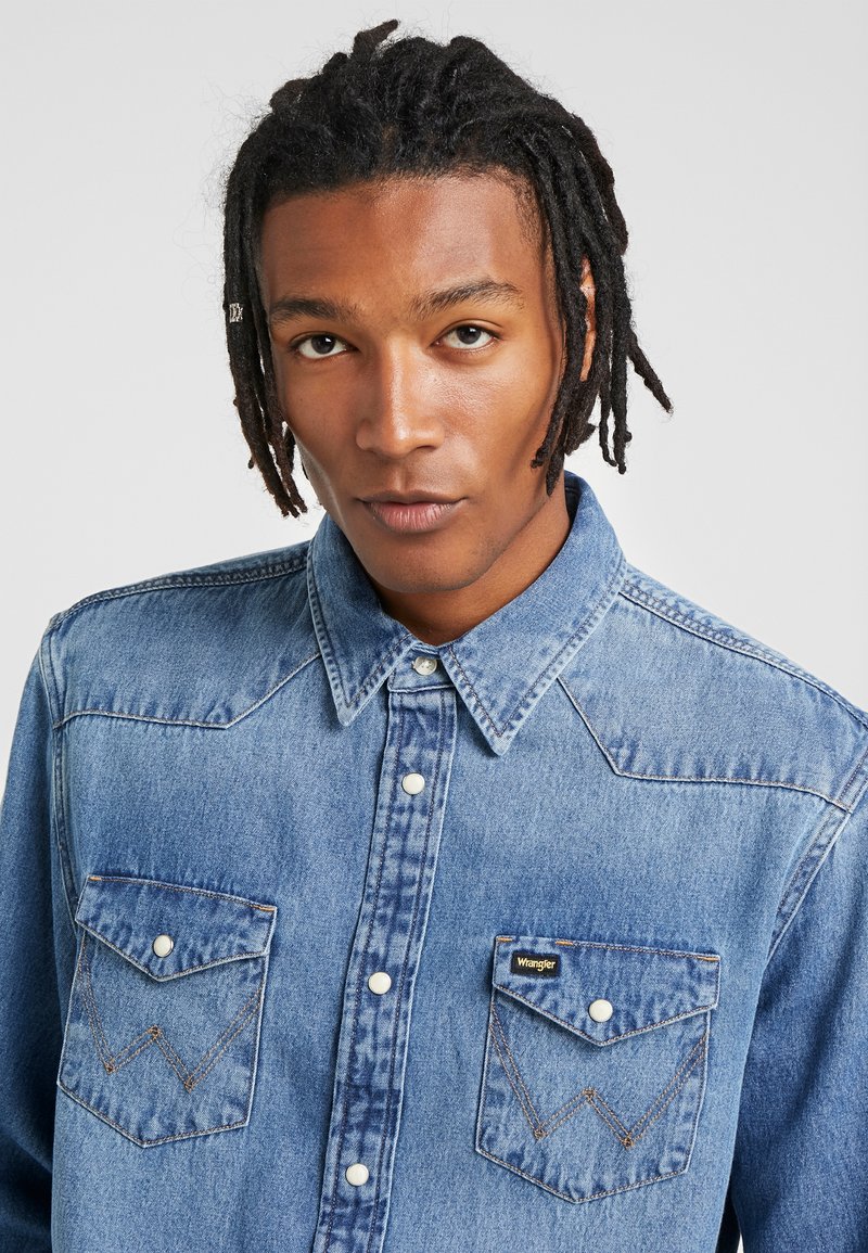 mens denim wrangler shirt