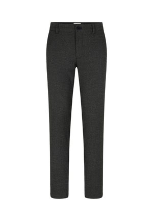 Herren Slim-Fit Anzughose in Dunkelgrau mit Karomuster, mit Knopf- und Reißverschluss, Gürtelschlaufen und Fronttaschen.