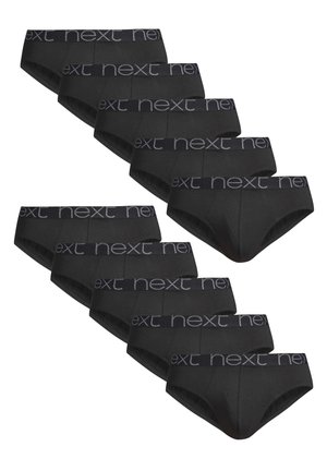 Pack schwarze Baumwollunterhosen mit einem gemusterten elastischen Bund, auf dem "next" in Grau steht. Jede hat eine glatte Textur und ein klassisches Briefdesign.