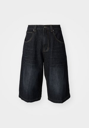 Donker denim bermuda shorts met een losse pasvorm, voorzien van voorzakken, zichtbare stiksels en een omgeslagen zoom. Op maat gemaakte taille met knoopsluiting.