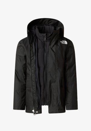 Czarna wodoodporna kurtka z kapturem, z przednim zamkiem błyskawicznym i bocznymi kieszeniami. Posiada gładką fakturę i logo po lewej stronie na górze.