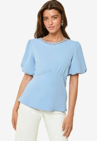 REGULAR FIT - PUFF SLEEVE EMBELLISHED NECK TRIM - Pluus - blue