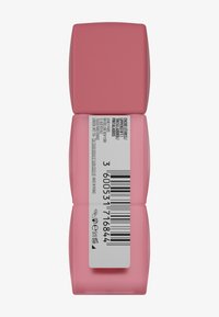 Contenitore rettangolare per prodotto labbra di colore rosa con finitura opaca. Presenta un codice a barre e informazioni testuali sul retro.