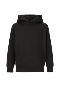 Mustapaita pehmeästä kankaasta, jossa on etutasku, nyörisetä ja ribbattuja hihansuita. Yksinkertainen muotoilu ilman näkyvää brändäystä.