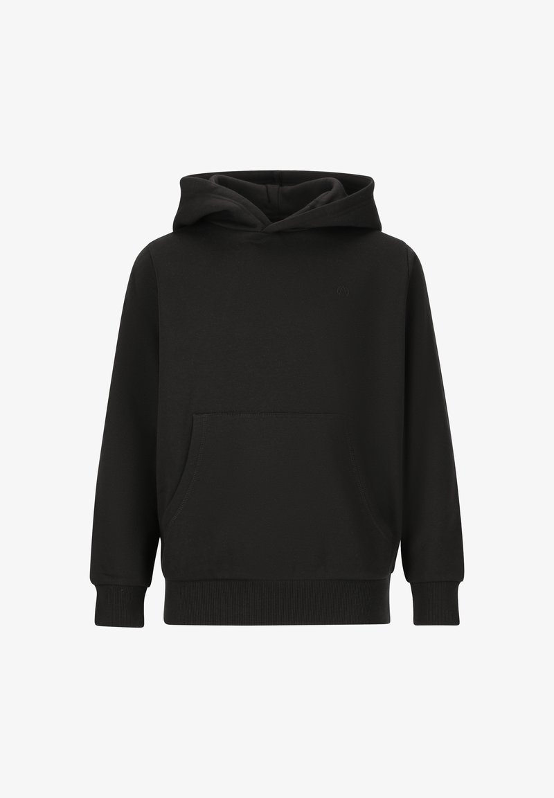 Mustapaita pehmeästä kankaasta, jossa on etutasku, nyörisetä ja ribbattuja hihansuita. Yksinkertainen muotoilu ilman näkyvää brändäystä.