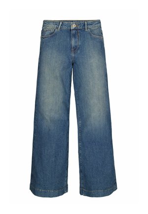 Wijdvallende jeans in lichtblauwe denim, met een klassiek vijfzakkenontwerp, knoopsluiting en subtiele vervaging voor textuur.