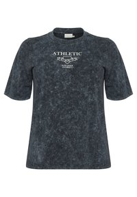 Dark blue, short-sleeve T-shirt made of soft fabric with a faded texture. Features "ATHLETIC" and "ELITE LEAGUE UNIVERSITY" printed in white.