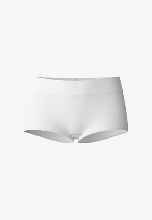 White cotton hipster briefs with a smooth texture, elastic waistband, and a simple, seamless design. No patterns or visible hardware.