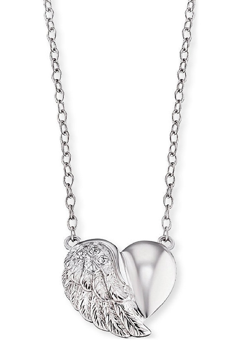 Silver hjärtanvända med en sida som har rikt utsmyckade vingar, som framhäver strukturerade detaljer och en polerad yta.