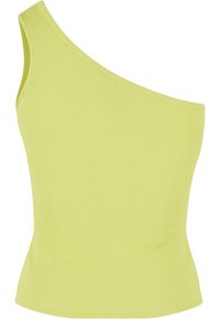 En-skulder ribbet topp i livlig limegrønn. Tettsittende design med en glatt tekstur og minimalt sømdetalj.
