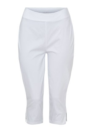Hvide knælange leggings med bred linning og små sidesplitter i kanten.