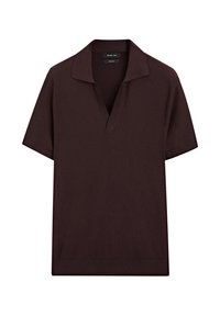 Bourgogne kortærmet polo skjorte med V-hals, ribbet tekstur og lige kant. Fremstillet af blødt strikmateriale.