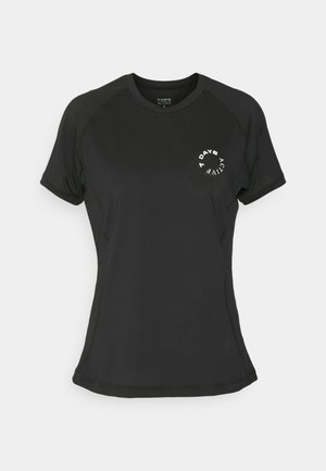 T-shirt de sport noir à manches courtes, texture en maille, col rond, présentant un logo circulaire blanc avec "7 DAYS ACTIVE."