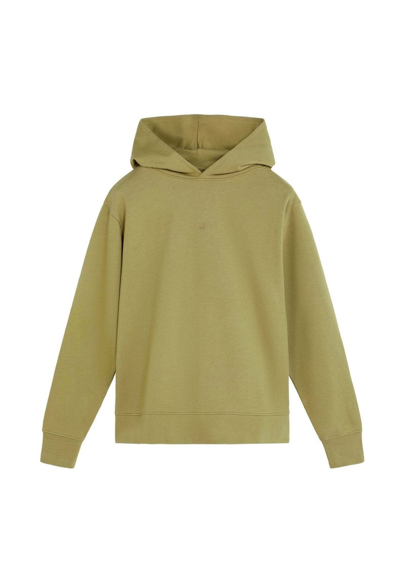 Sudadera con capucha en verde oliva. Fabricada en tejido suave, presenta un corte cómodo, puños acanalados y un logo minimalista en el pecho.