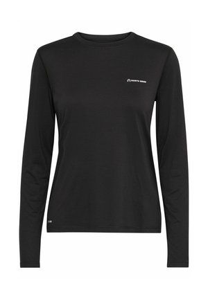 Black long-sleeve shirt made of soft material, featuring a crew neckline and the "North Bend" logo in white on the chest.
