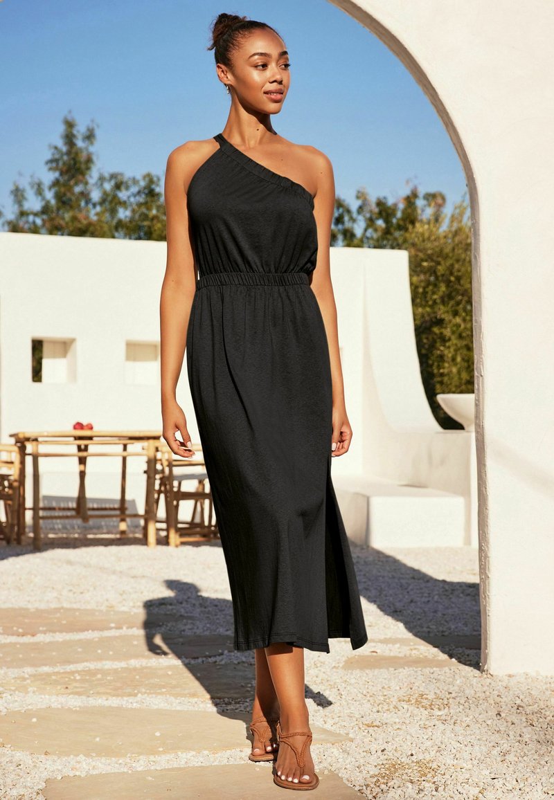 Next ONE SHOULDER JERSEY MIDI DRESS - Jerseyklänning - black
