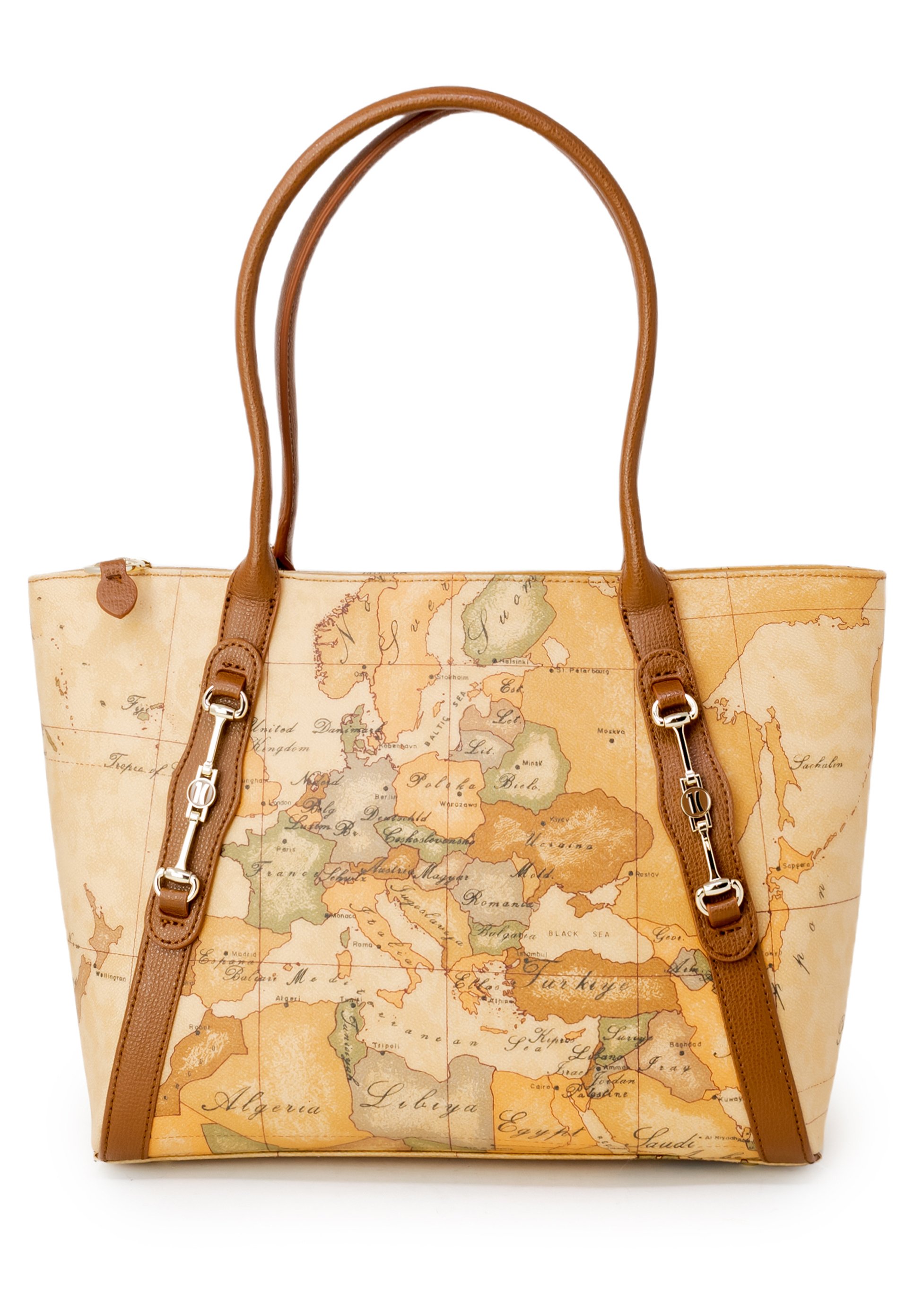 Sac à Main Vintage Alviero Martini - Cuir Et Toile, Marron, Taille Moyenne, Occasion