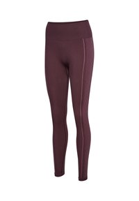 Burgundowe legginsy z wysokim stanem, z pionowymi teksturowanymi paskami w kontrastowym kolorze. Wykonane z elastycznego, oddychającego materiału.