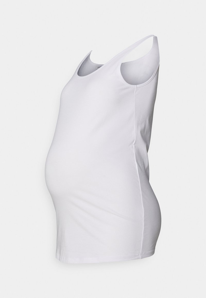White maternity tank top, sleeveless design, featuring a round neckline and a form-fitting shape with stretchy fabric for comfort.