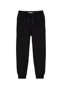 Zwarte sweatpants van een zachte stof, met een elastische tailleband met een trekkoord, twee zijzakken en geribbelde manchetten.