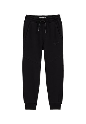 Svarta sweatpants i mjukt tyg, med elastisk midja och dragsko, två sidofickor och ribbade mudd.