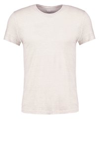 Light-colored short-sleeve t-shirt made of soft, textured fabric; round neckline and classic fit with minimal detailing.