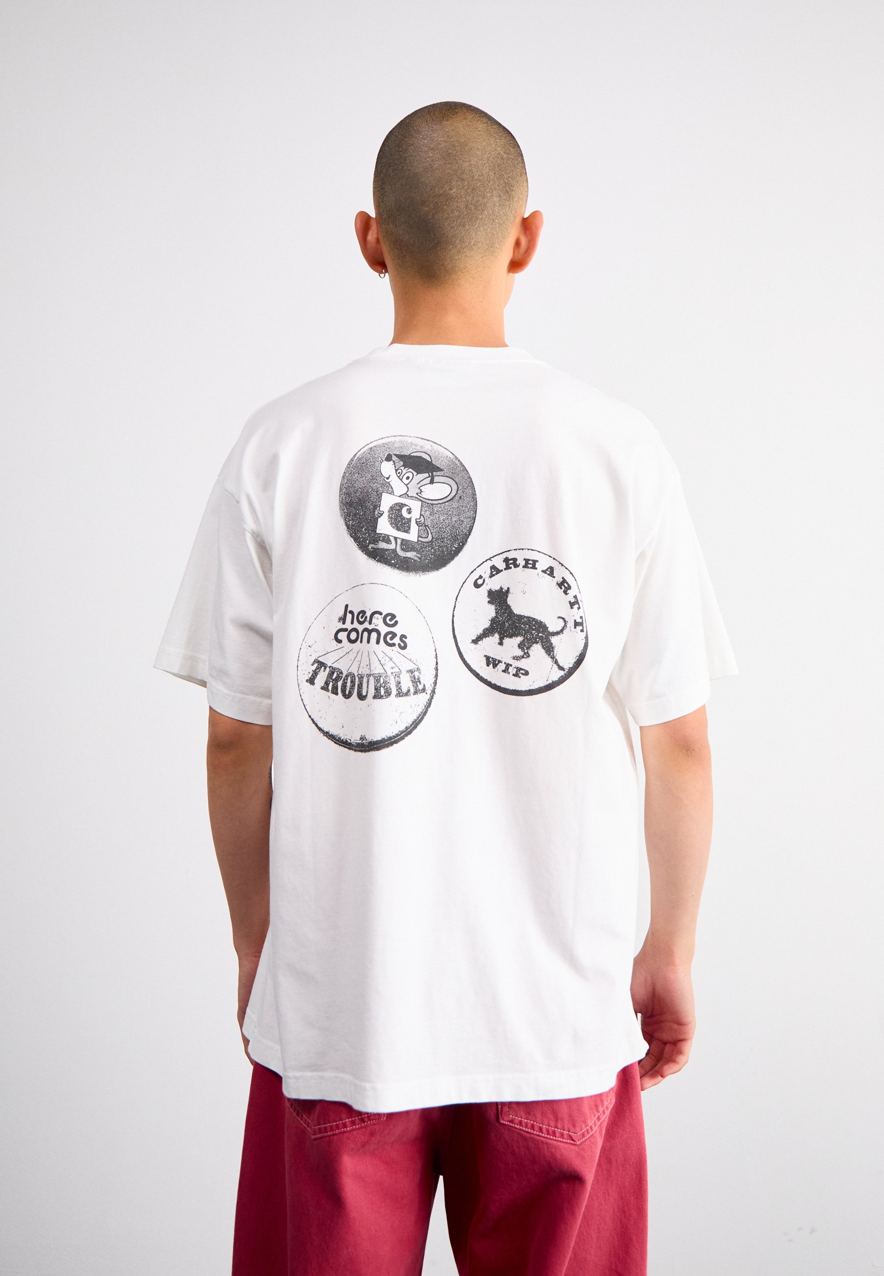 Carhartt WIP PINS - Print T-shirt - white/black stone washed