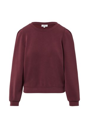 Sweatshirt bordeaux avec un col arrondi, des manches longues, des poignets côtelés et une taille légèrement crop. Fabriqué en tissu doux et extensible.