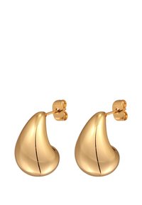 Zeltaini stila auskari ar asarveida formu, gludu tekstūru un smalku rievojumu detaļu pa virsmu.