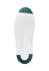 Suola in gomma bianca con motivo a zigzag testurizzato e accentuazione verde sul tallone, con logo impresso sul lato.