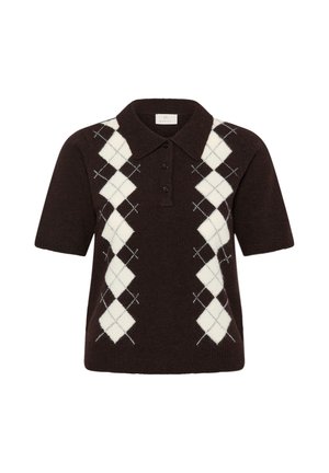 Kaffe, KAOLIVE ARGYLE KNIT POLO - Polo - dark brown chalk argyle