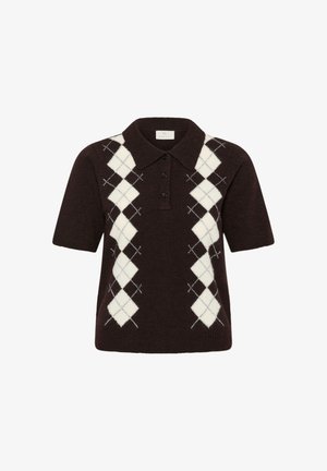 Kaffe, KAOLIVE ARGYLE KNIT POLO - Polo - dark brown chalk argyle