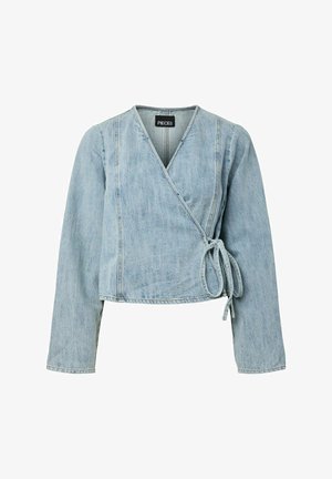 Hele sinine teksariidest ümbriskleit pikkade varrukatega ja küljepealse lipsuga, seest kaelas "PIECES" sildiga.