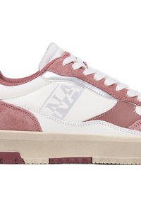 Rosa mocka- och läder sneakers med vita accenter, med en texturerad sula och synlig logotyp, snören och vadderad krage för komfort.